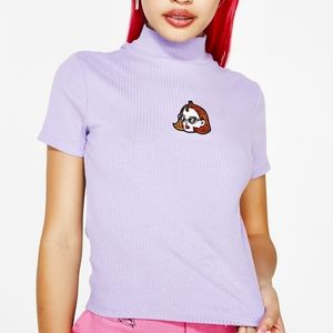 Kita x Lazy Oaf Lilac Ribbed Mock Neck Top